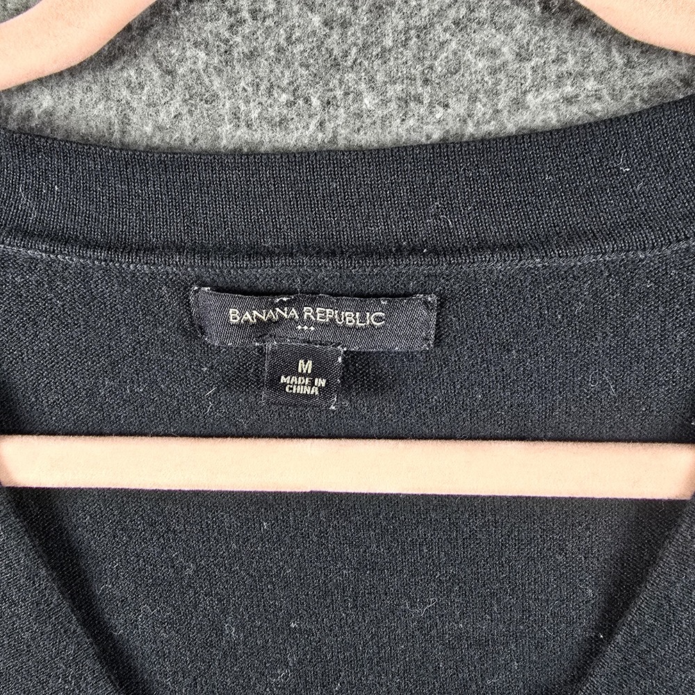 Banana Republic Women M Faux Leather Elbow Black Cardigan With Removable Belt - Picture 3 of 12